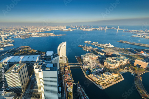 Aerial view of Yokohama Cityscape at Minato Mirai waterfront district.