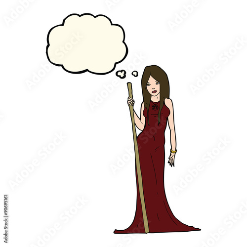 cartoon sorceress  with thought bubble