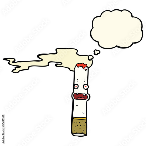 cartoon cigarette with thought bubble