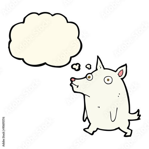 cartoon funny little dog with thought bubble