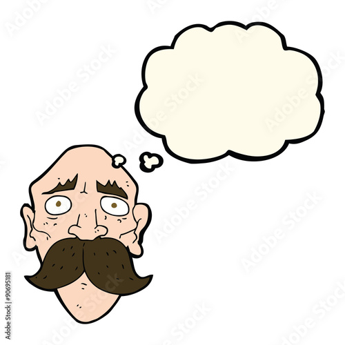cartoon sad old man with thought bubble