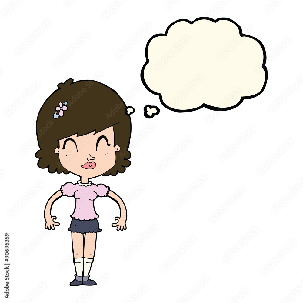 cartoon happy pretty woman with thought bubble cartoon happy pretty woman with thought bubble