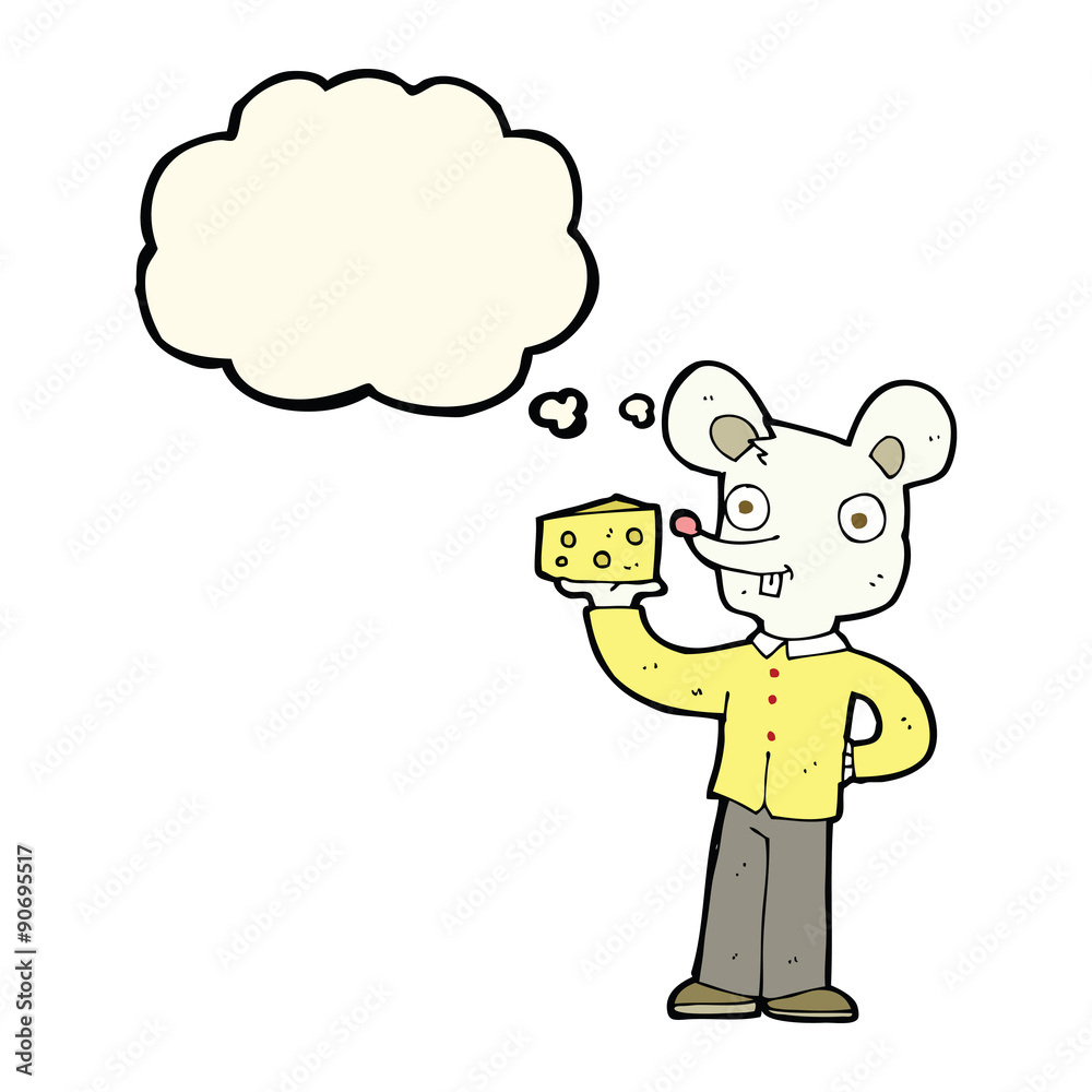 cartoon mouse holding cheese with thought bubble cartoon mouse holding cheese with thought bubble