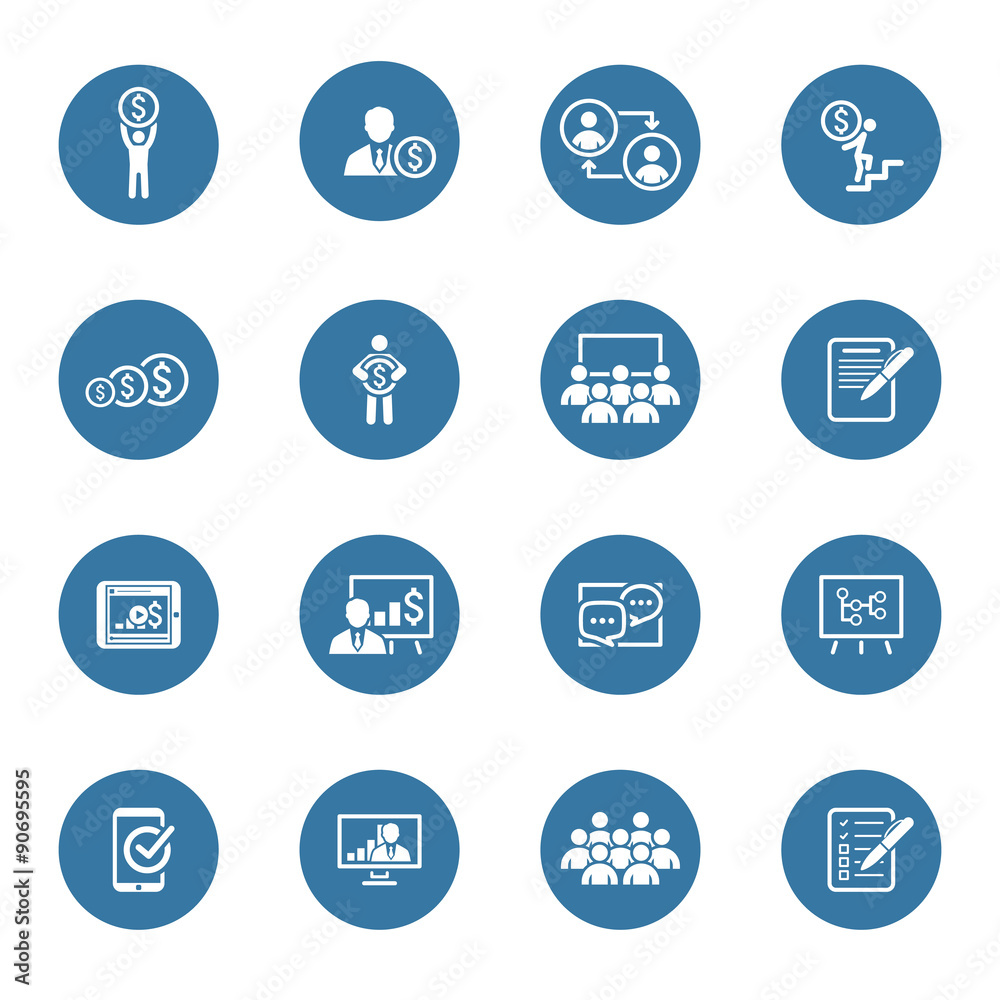 Business Coaching Icon Set. Online Learning. Flat Design. Business Coaching Icon Set. Online Learning. Flat Design.
