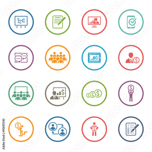 Business Coaching Icon Set. Online Learning. Flat Design.