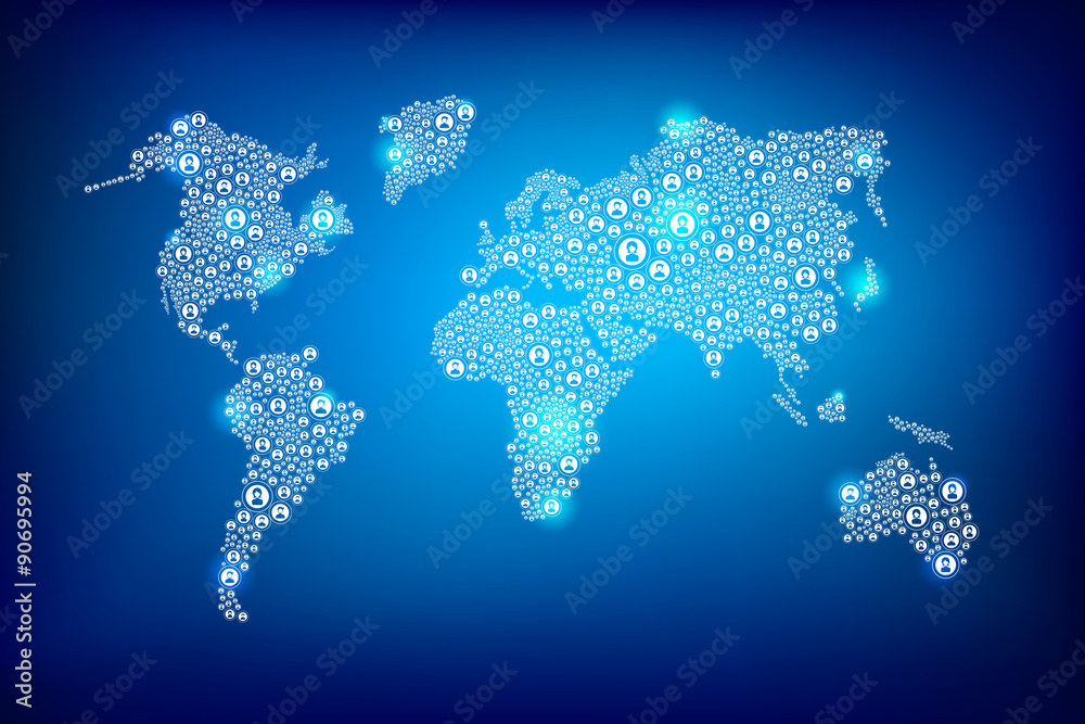 People  man woman element on world map,connection network concep