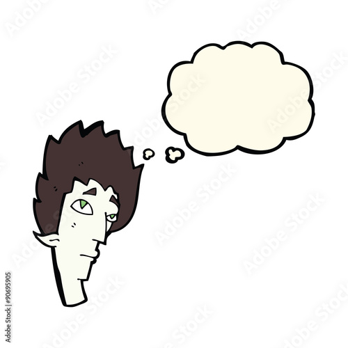 cartoon vampire head with thought bubble