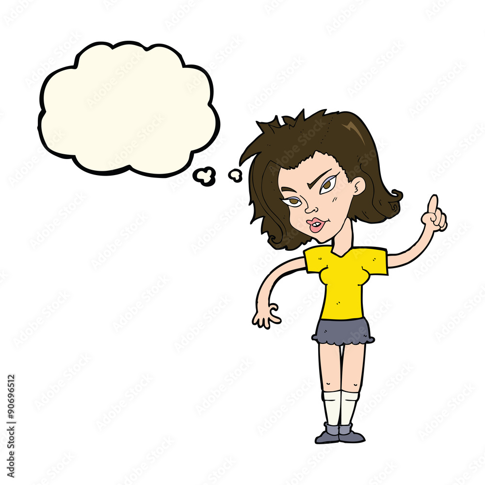 cartoon woman with idea with thought bubble cartoon woman with idea with thought bubble