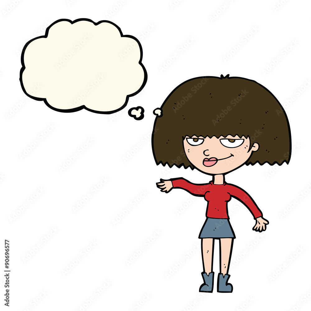 cartoon smug woman making dismissive gesture with thought bubble cartoon smug woman making dismissive gesture with thought bubble