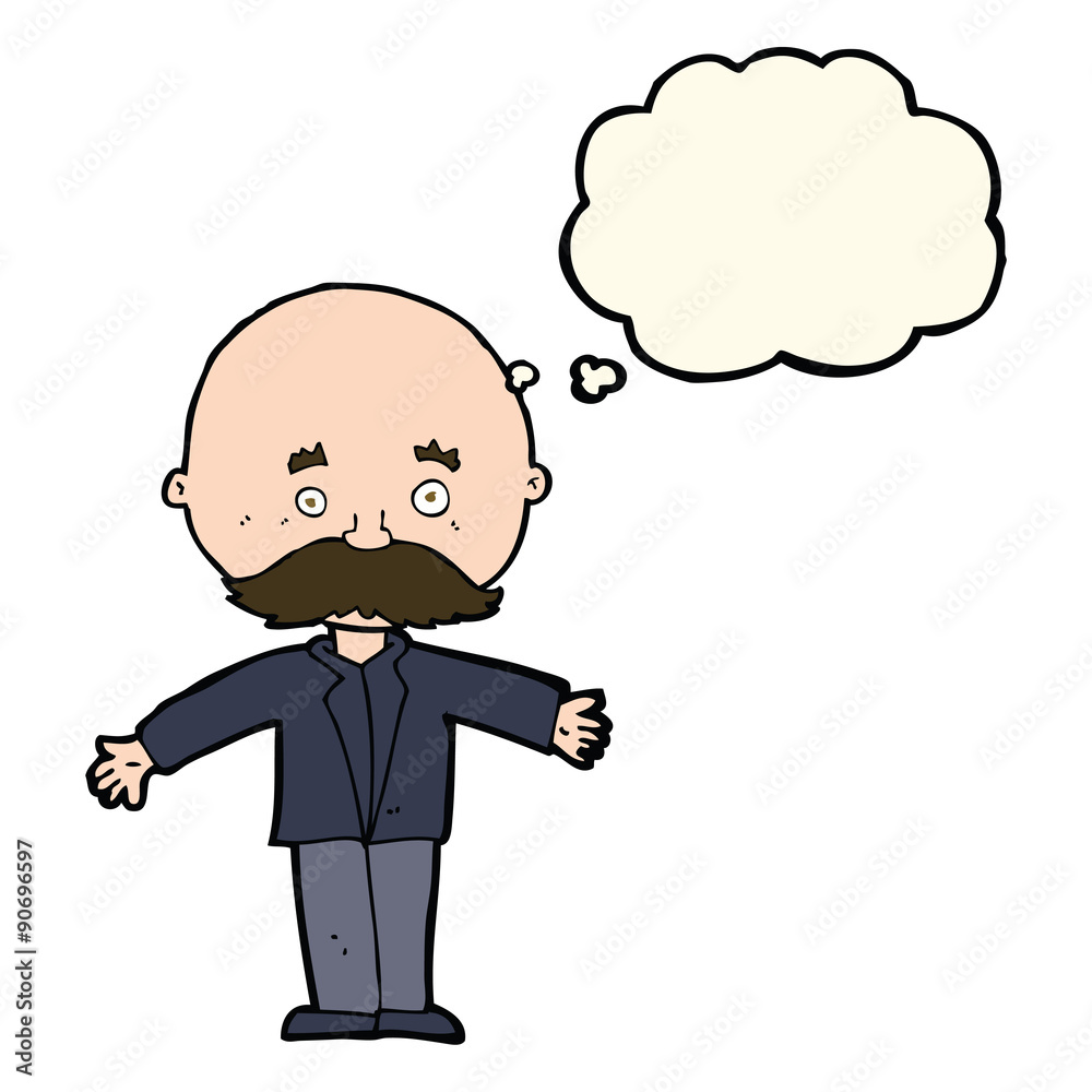 cartoon bald man with open arms with thought bubble cartoon bald man with open arms with thought bubble