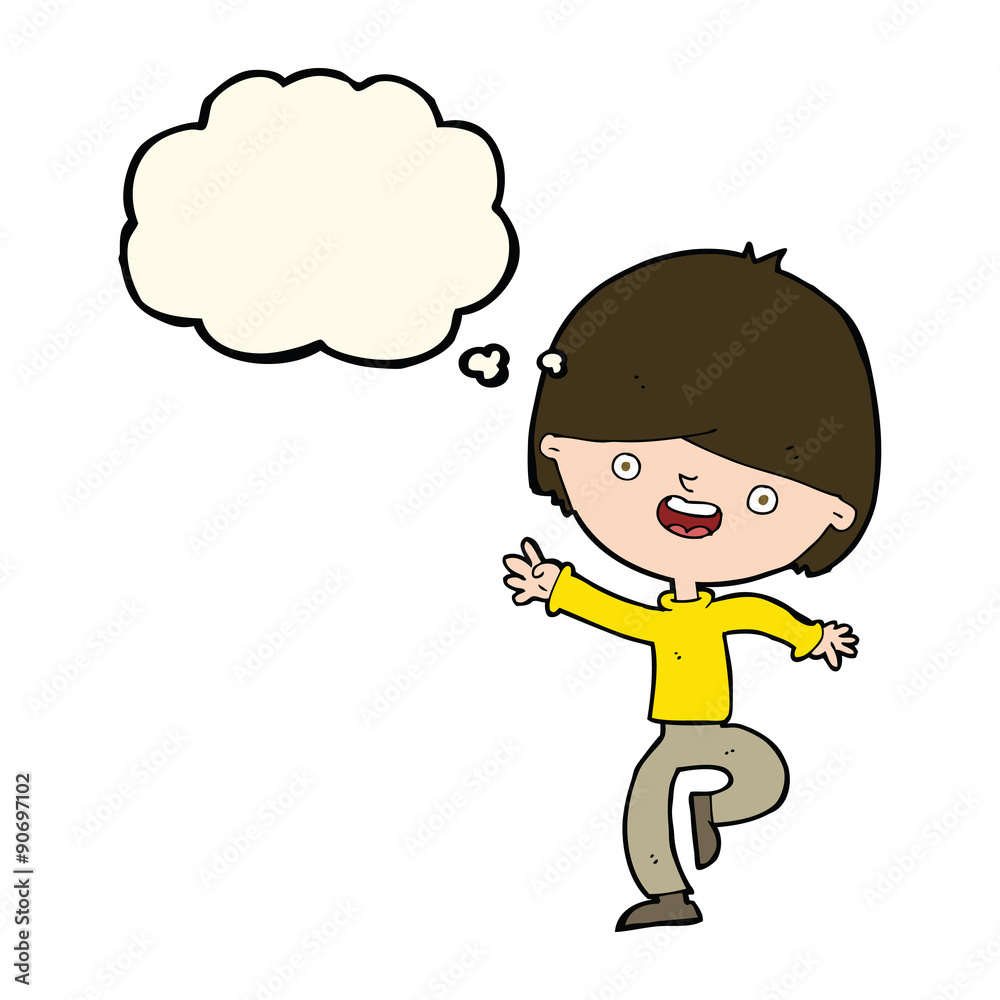 cartoon happy boy dancing with thought bubble cartoon happy boy dancing with thought bubble