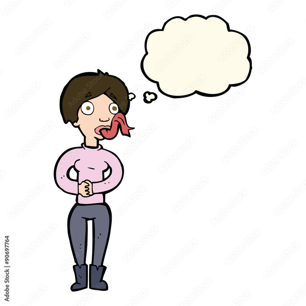 cartoon woman with snake tongue with thought bubble cartoon woman with snake tongue with thought bubble