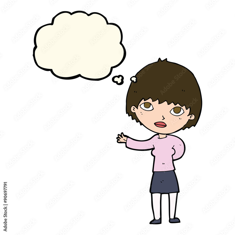 cartoon woman explaining with thought bubble cartoon woman explaining with thought bubble