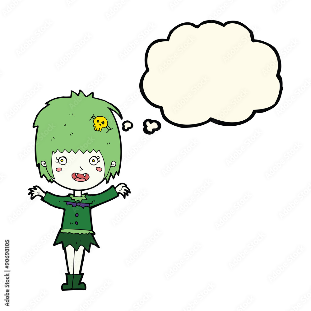 cartoon happy vampire girl with thought bubble cartoon happy vampire girl with thought bubble