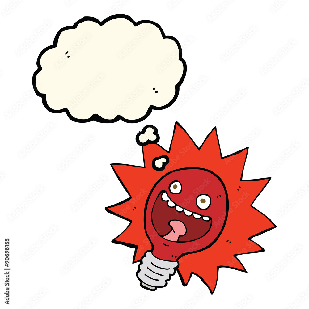 cartoon red lightbulb with thought bubble