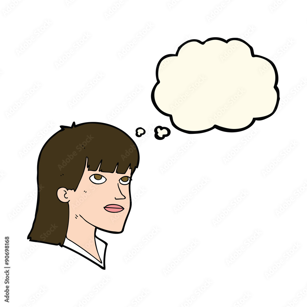 cartoon serious woman with thought bubble cartoon serious woman with thought bubble