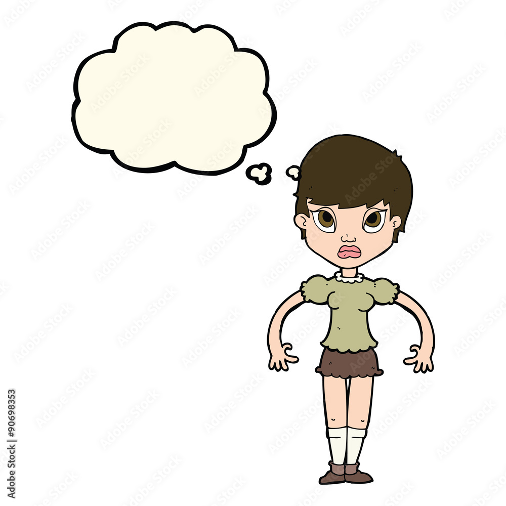 cartoon woman looking annoyed with thought bubble cartoon woman looking annoyed with thought bubble