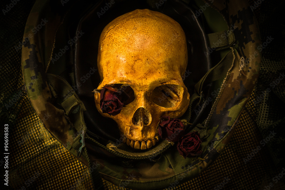 still life soldier skull