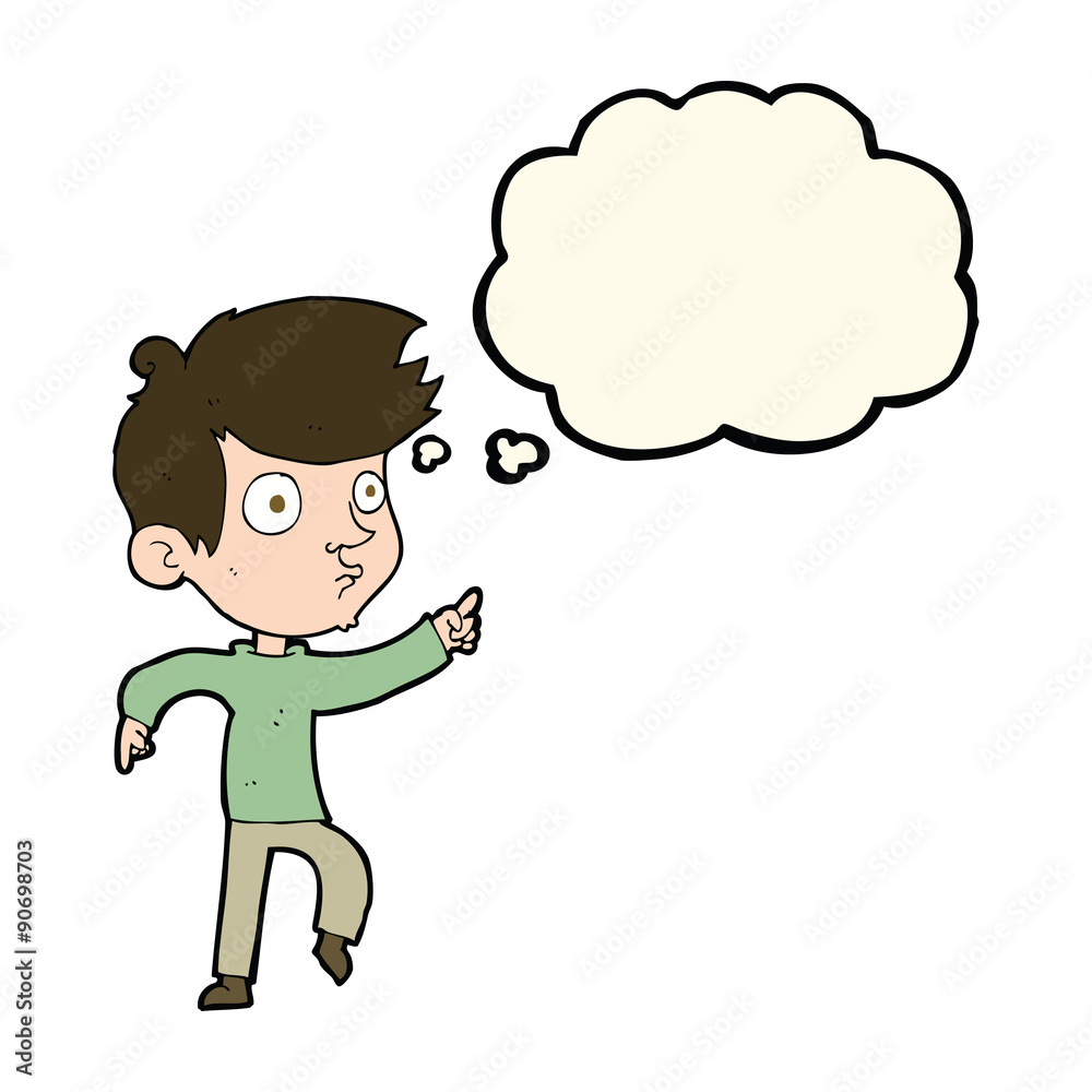 cartoon pointing boy with thought bubble cartoon pointing boy with thought bubble