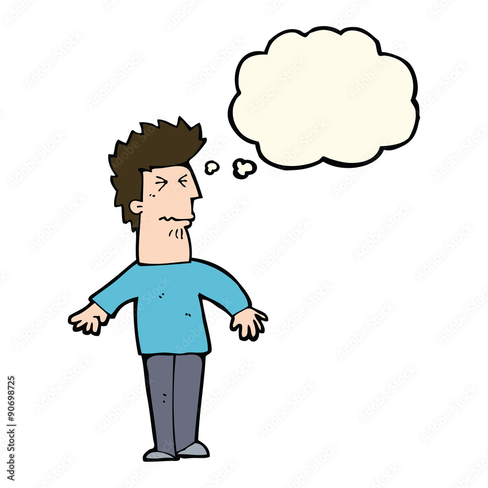 cartoon stressed man with thought bubble cartoon stressed man with thought bubble