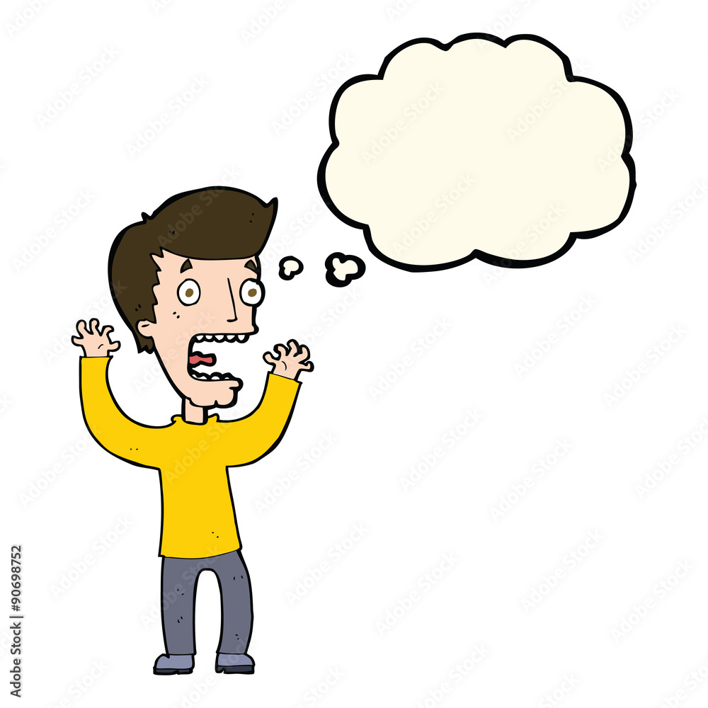 cartoon frightened man with thought bubble cartoon frightened man with thought bubble