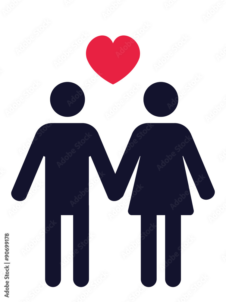 man and woman holding hands pictogram with a red heart above man and woman holding hands pictogram with a red heart above