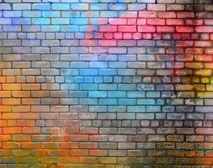 Poster Bakstenen muur Kleurrijke bakstenen muur textuur  © Avantgarde