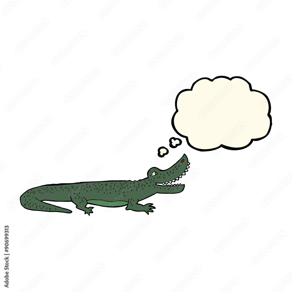 Obraz premium cartoon happy crocodile with thought bubble