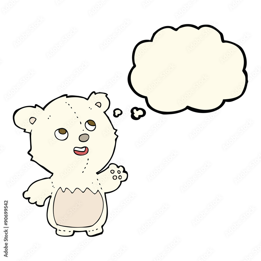 cartoon happy little teddy polar bear with thought bubble