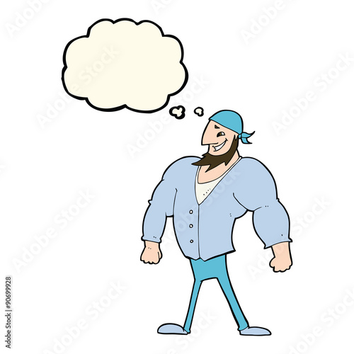 cartoon manly sailor man with thought bubble