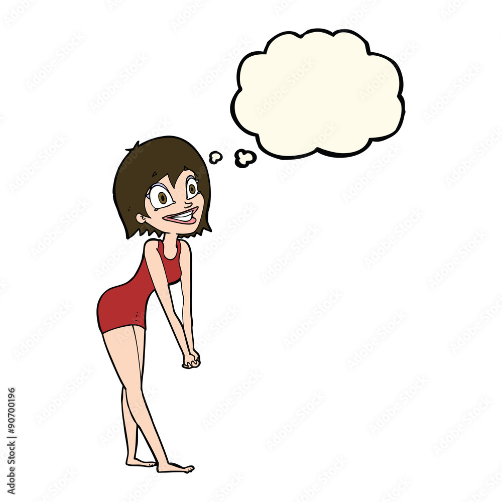 cartoon excited woman with thought bubble cartoon excited woman with thought bubble