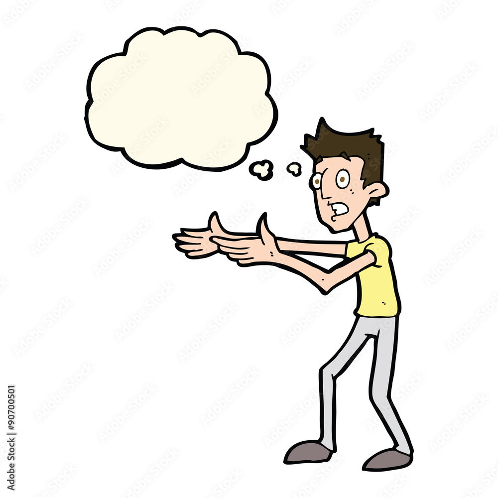 cartoon man desperately explaining with thought bubble cartoon man desperately explaining with thought bubble