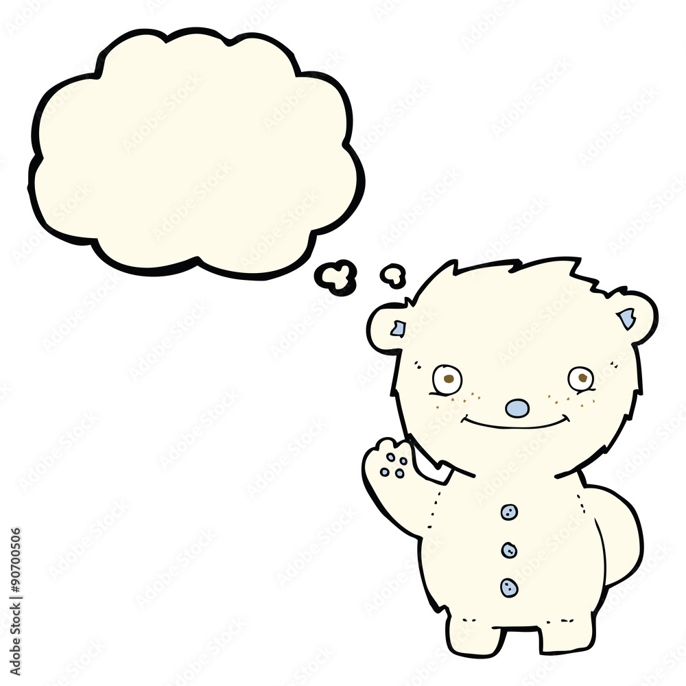 cartoon waving polar bear with thought bubble