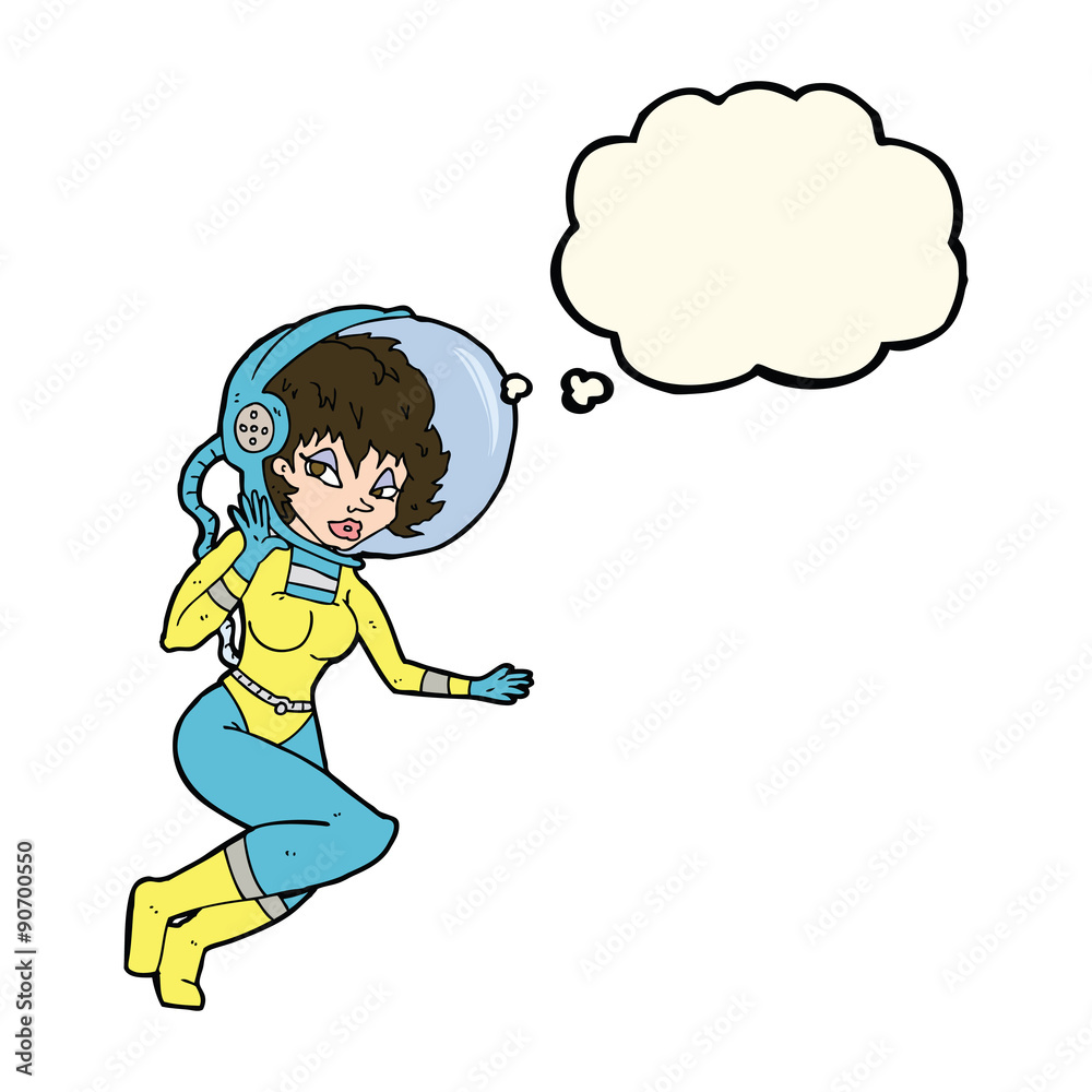cartoon space woman with thought bubble cartoon space woman with thought bubble