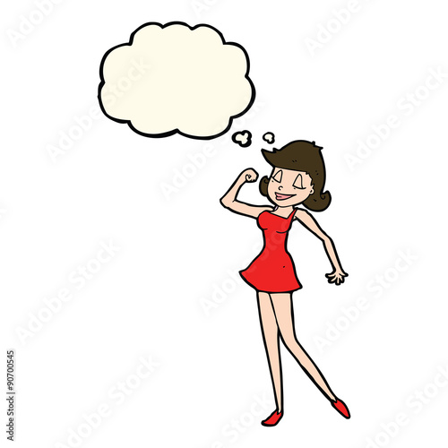 cartoon woman with can do attitude with thought bubble