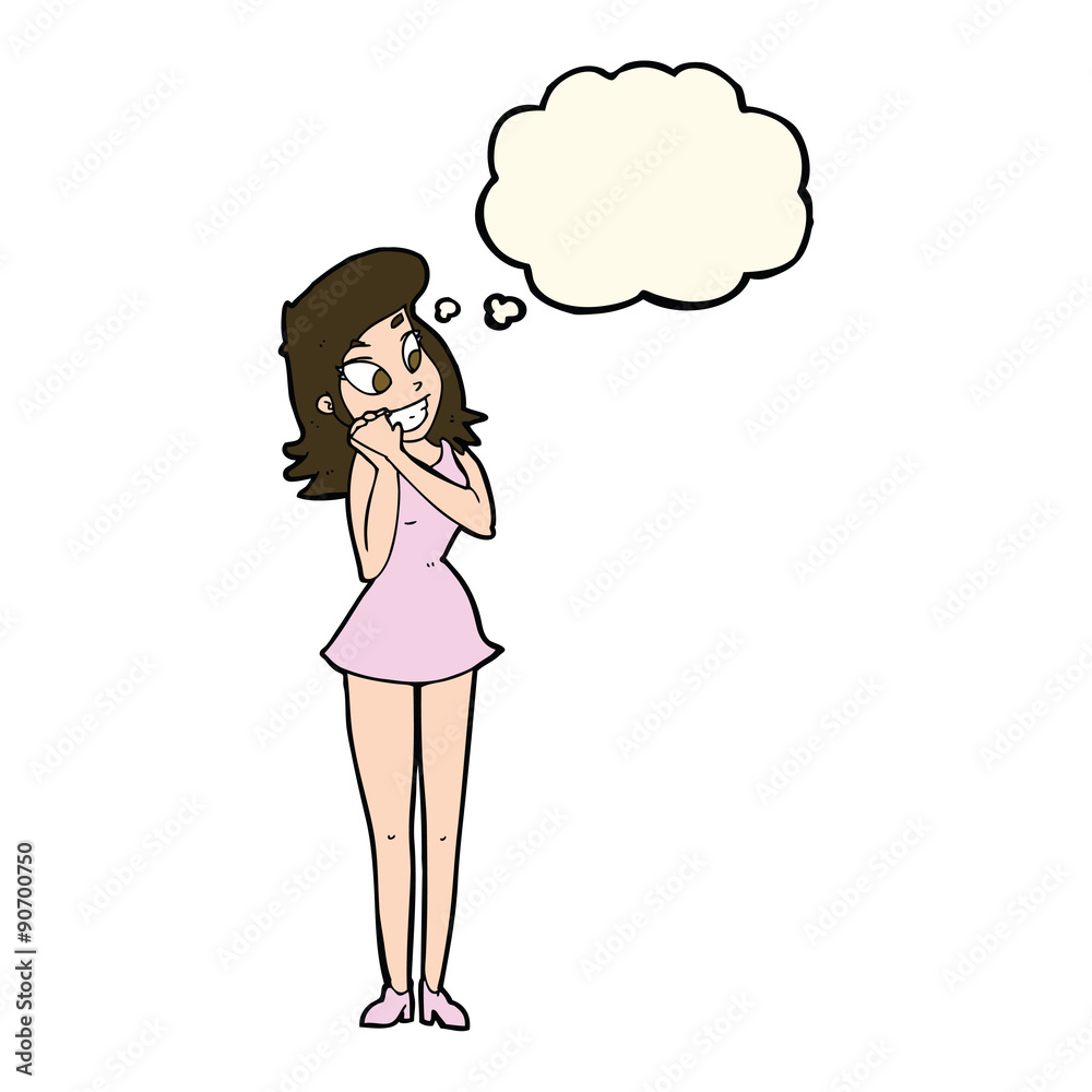 cartoon excited woman with thought bubble cartoon excited woman with thought bubble