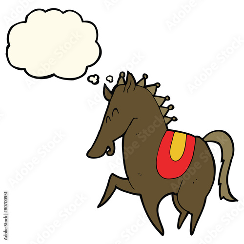 cartoon prancing horse with thought bubble