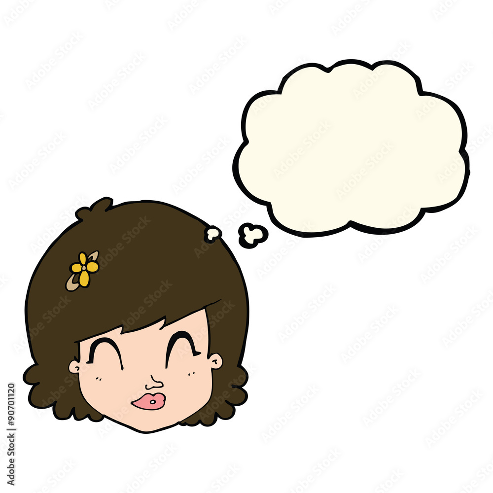 cartoon happy female face with thought bubble cartoon happy female face with thought bubble