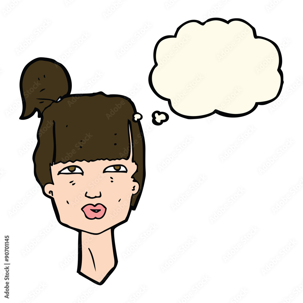 cartoon female head with thought bubble