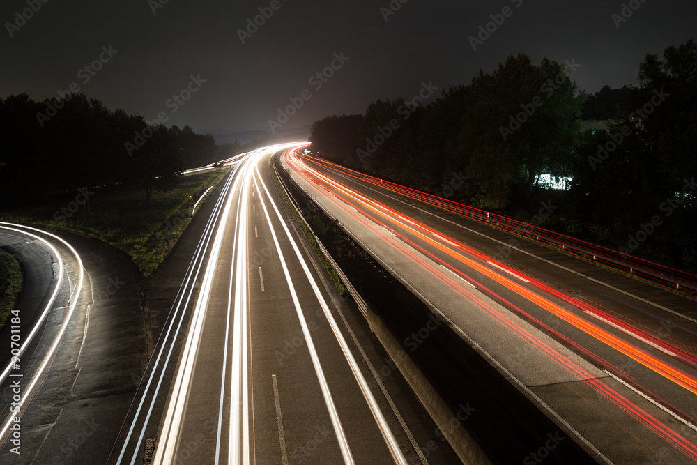 german autobahn traffic lights at night