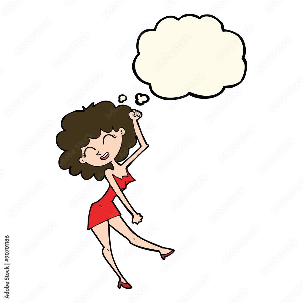 cartoon dancing woman with thought bubble cartoon dancing woman with thought bubble