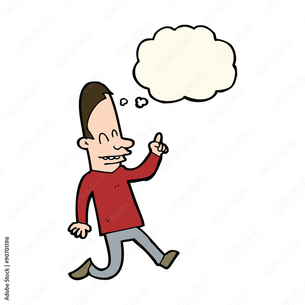 cartoon happy man pointing with thought bubble cartoon happy man pointing with thought bubble