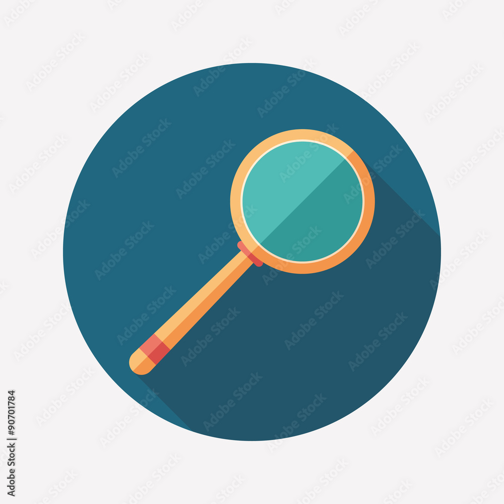 Magnifier flat round icon with long shadows. Magnifier flat round icon with long shadows.