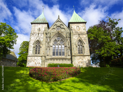 STAVANGER, NORWAY - JULY 09, 2015: East facade of Stavanger Cathedral (Stavanger domkirke, circa XIII c.). The oldest cathedral in Norway, city landmark of Stavanger