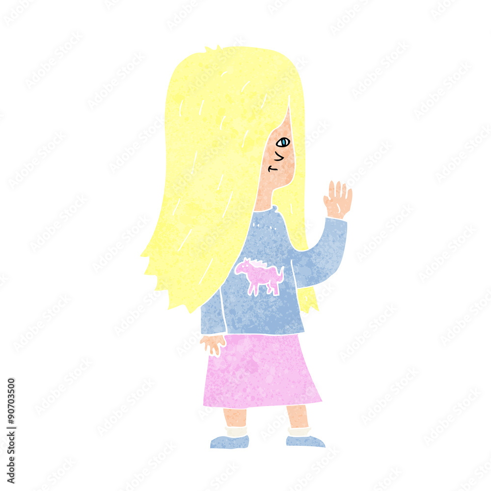 cartoon girl with pony shirt waving cartoon girl with pony shirt waving