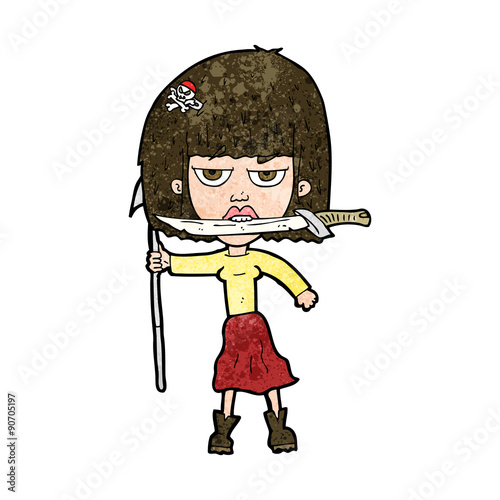 cartoon woman with knife and harpoon