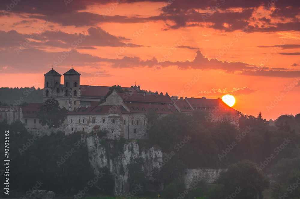Sunrise over Tyniec abbey in Krakow, Poland