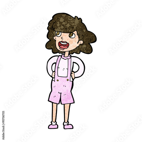 cartoon woman in dungarees