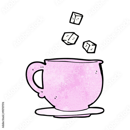 cartoon teacup with sugar cubes