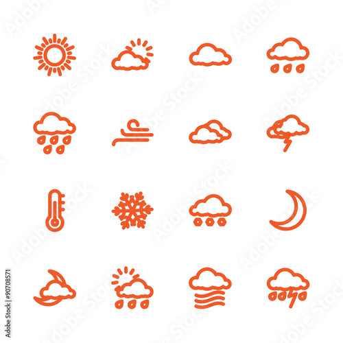 Weather Forecast Fat Line Icons